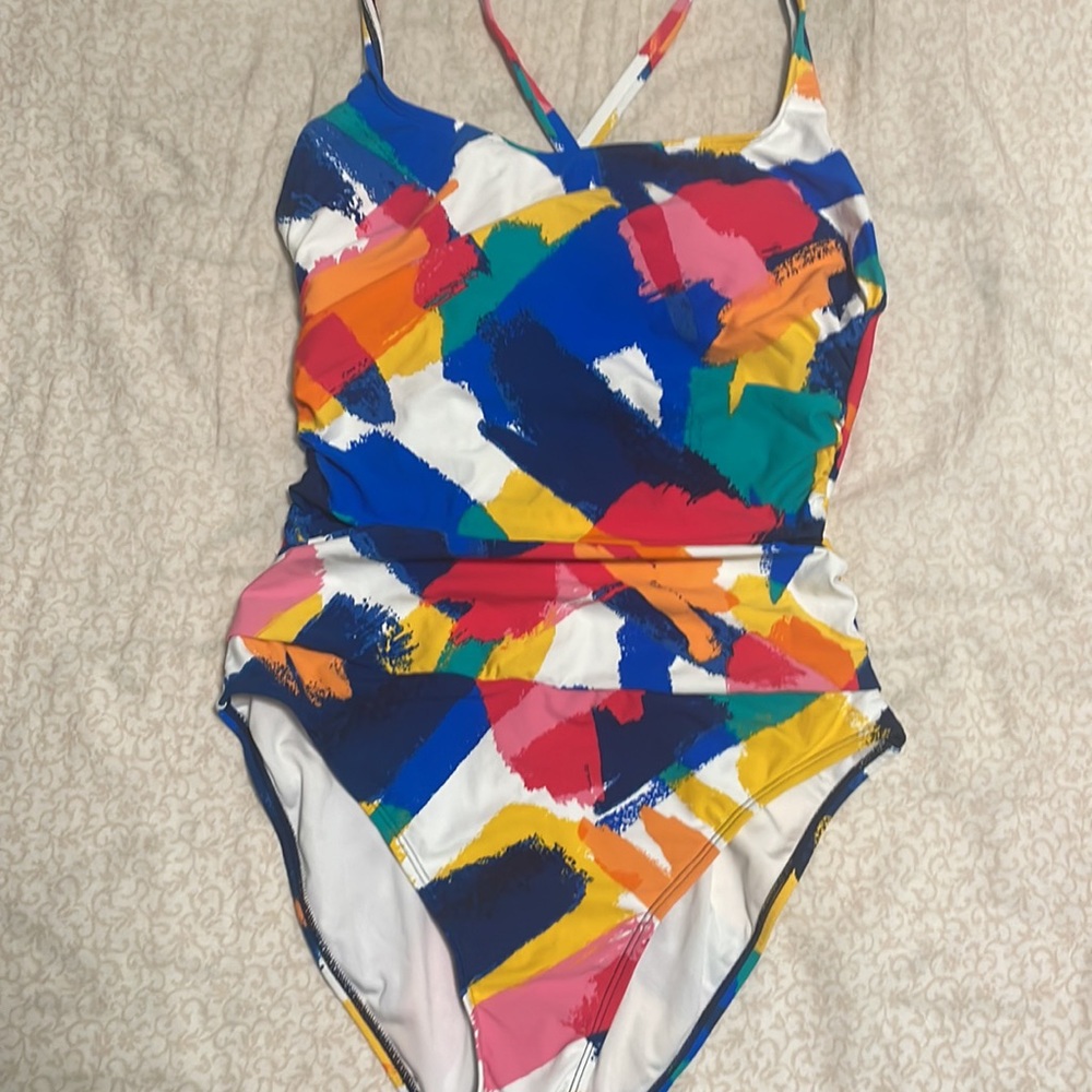 Nautica Womens One-Piece Swimwear, Swim Suit Colorblock Size L